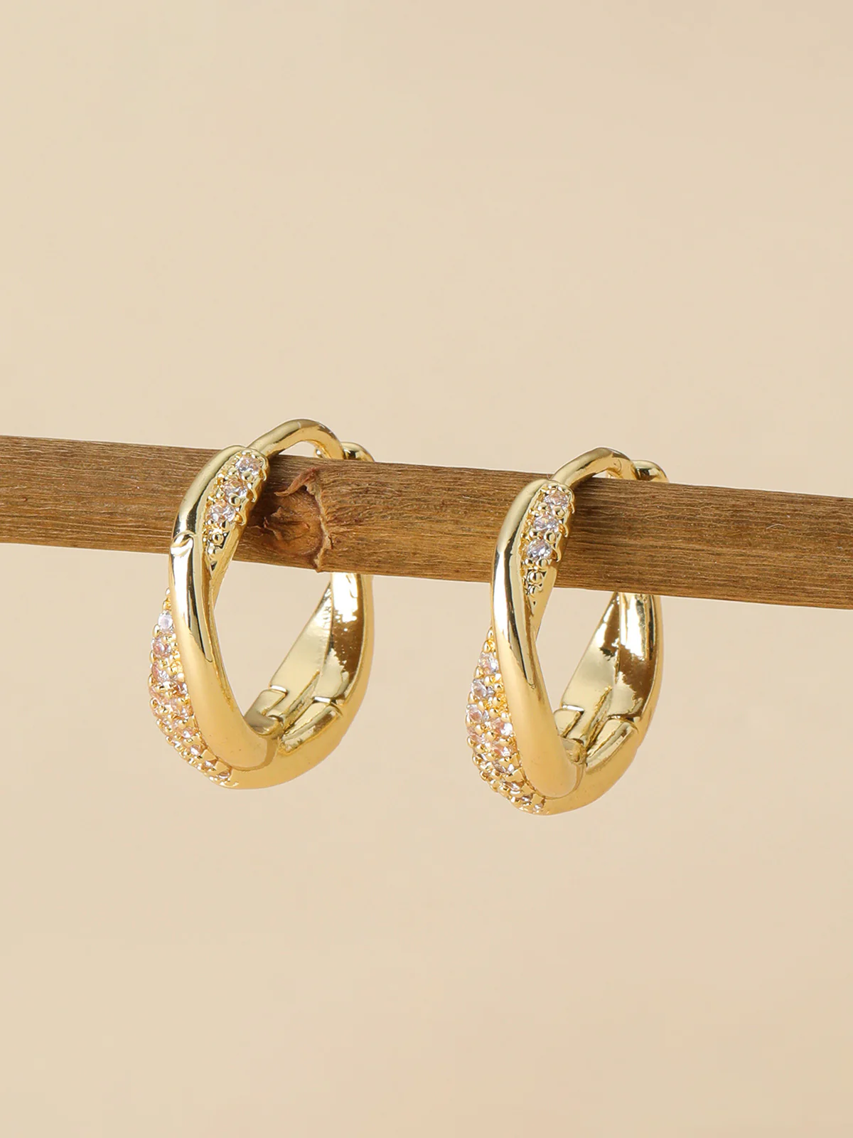 Zircon Accent Twisted Hoop Earrings - Image 2