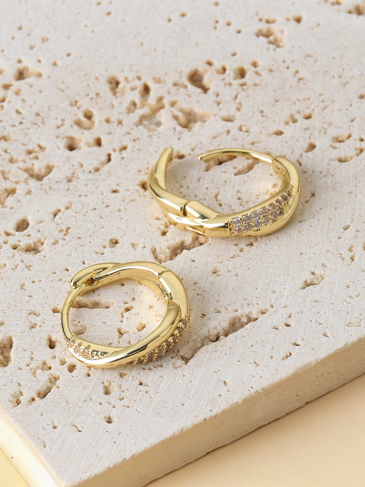 Zircon Accent Twisted Hoop Earrings - Image 3